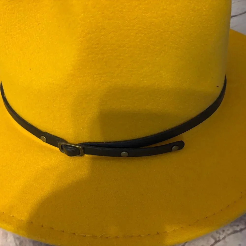 Fedora Yellow Felt Hat Wide Brim Western Country Chic Style